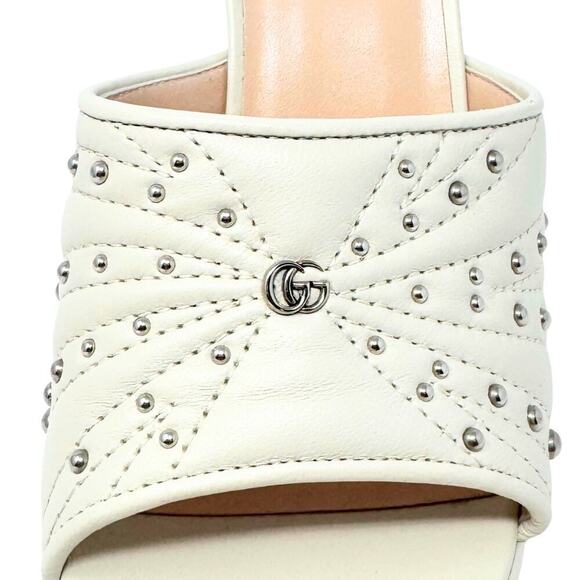 NWT Gucci GG Logo Marmont Platform Heels White Stud Claire Fluted Sandals EU37.5 - Picture 3 of 11